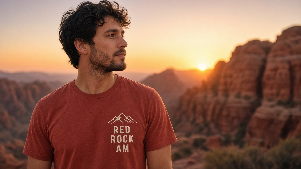 Red Rock Morning tee on model